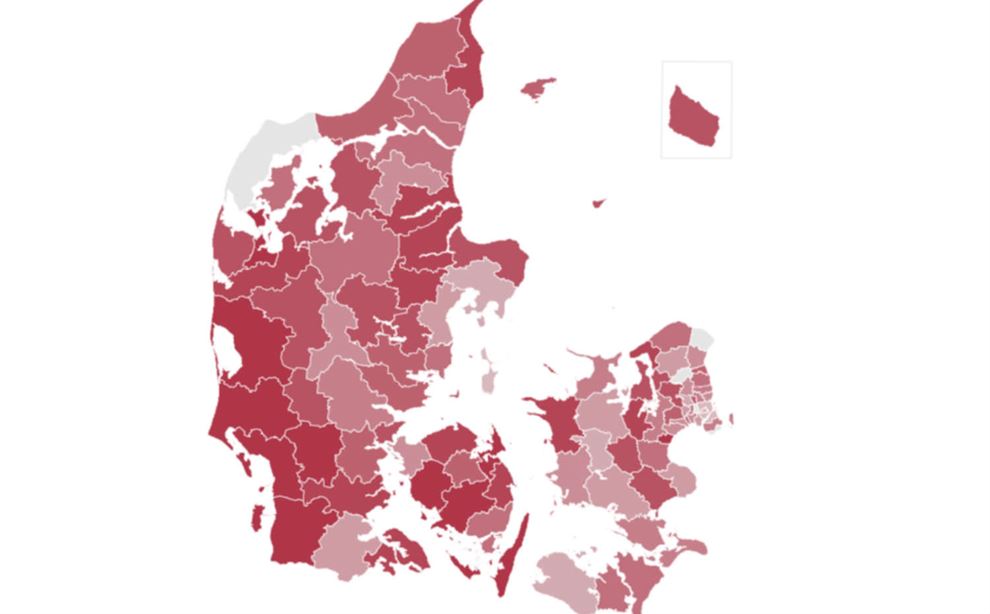 Danmarkskort inddelt i kommuner