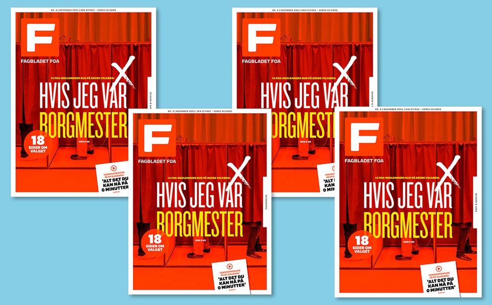 Alle 4 versioner af Fagbladet FOAs forsider til Fagbladet FOA nr. 5/2021
