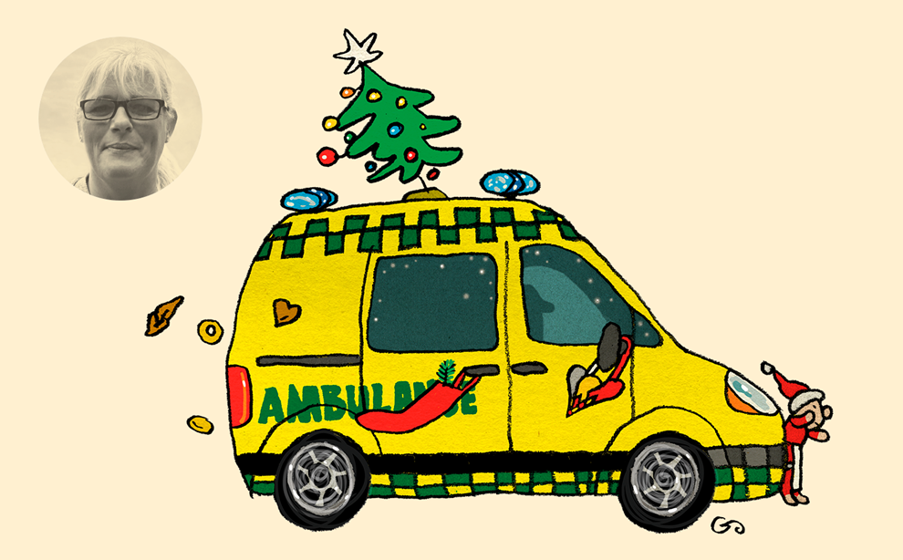 Illustration af julepyntet ambulance